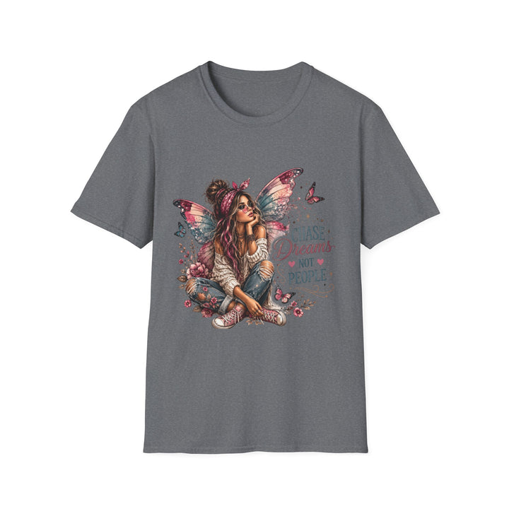 Sport grey Chase Dreams Not People fairy graphic T-shirt front view