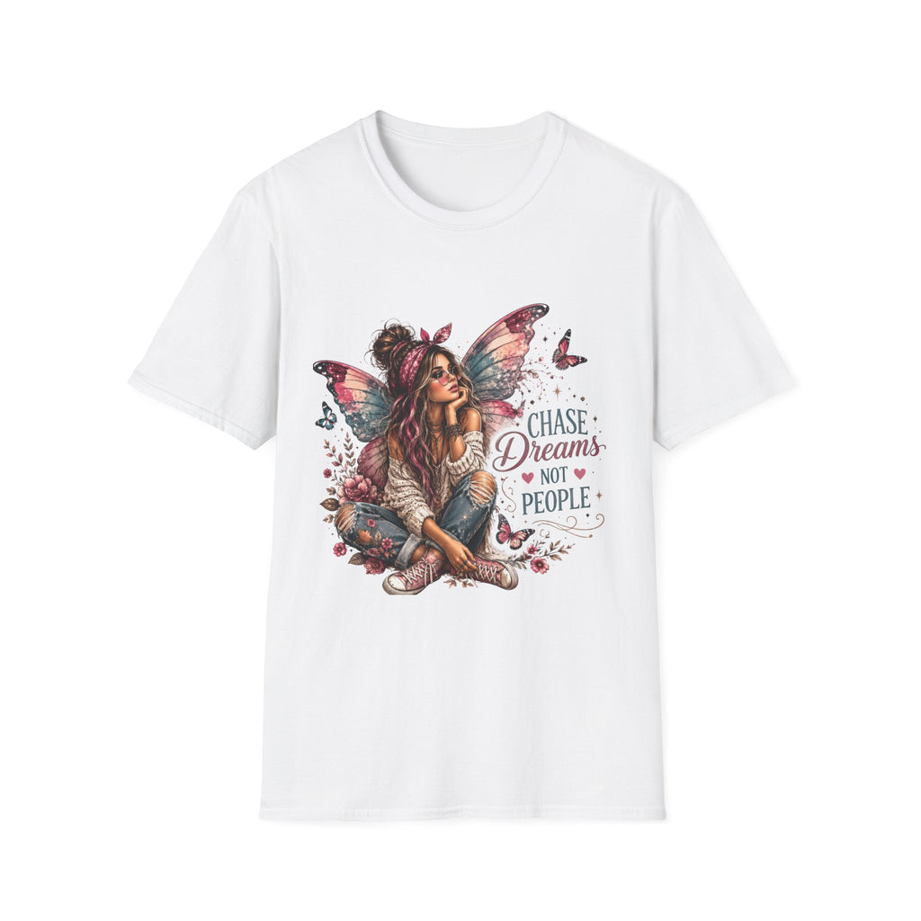 White Chase Dreams Not People fairy graphic T-shirt front view