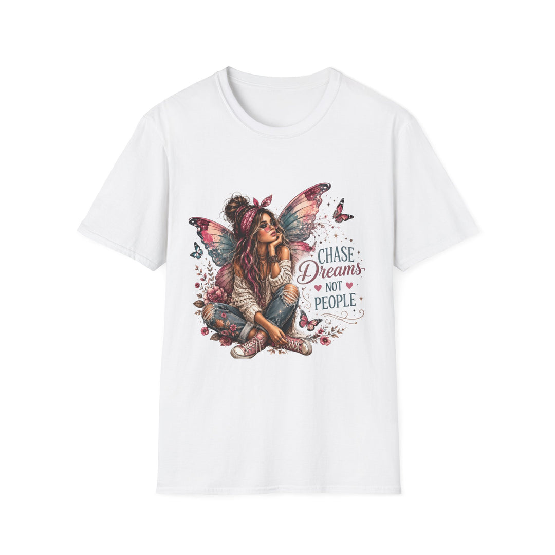 White Chase Dreams Not People fairy graphic T-shirt front view