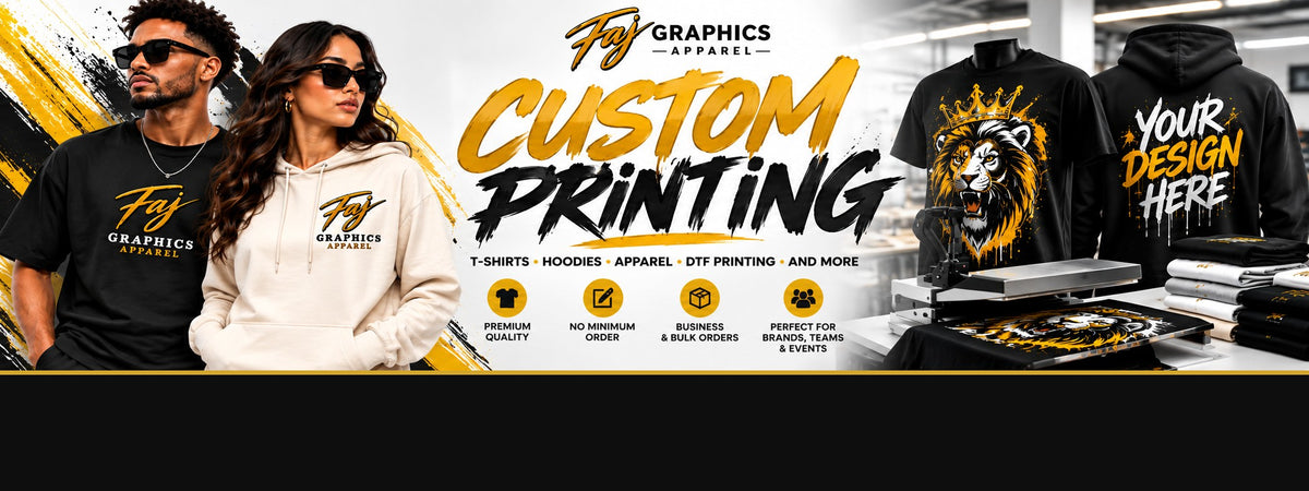 Faj Graphics Apparel custom printing - custom t-shirts, hoodies, DTF printing, bulk and team orders in Stockton, CA