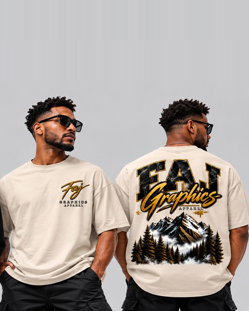 Two men wearing Faj Graphics Apparel custom printed graphic t-shirts