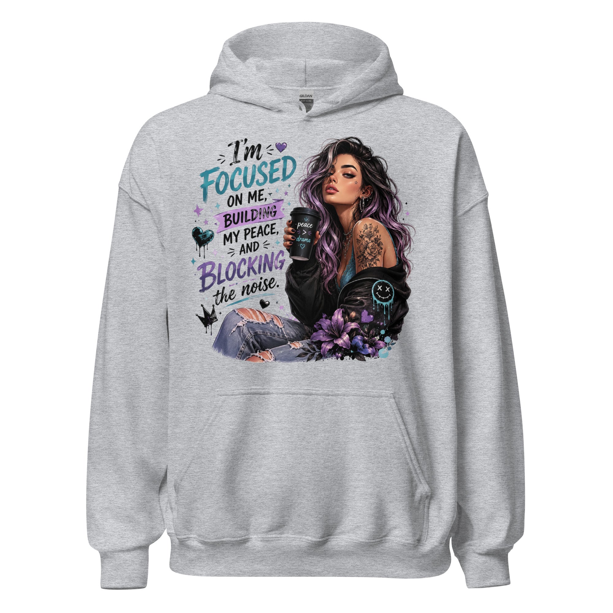 Focused on Me graphic hoodie in sport grey front view