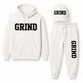 GRIND Essential Sweatsuit Set in white with hoodie, pants and cap
