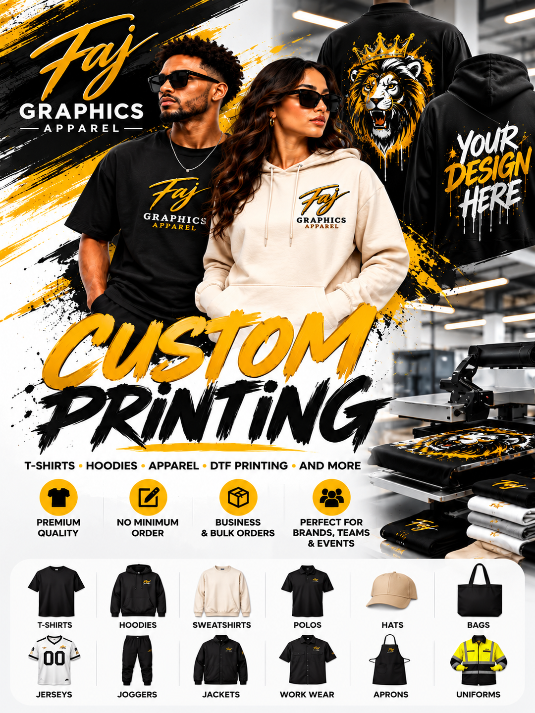 Faj Graphics Apparel custom printing - custom t-shirts, hoodies, DTF printing, bulk and team orders in Stockton, CA