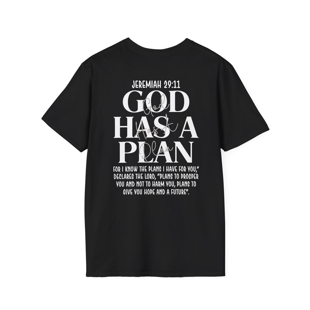 Black Jeremiah 29:11 God Has a Plan T-shirt back graphic