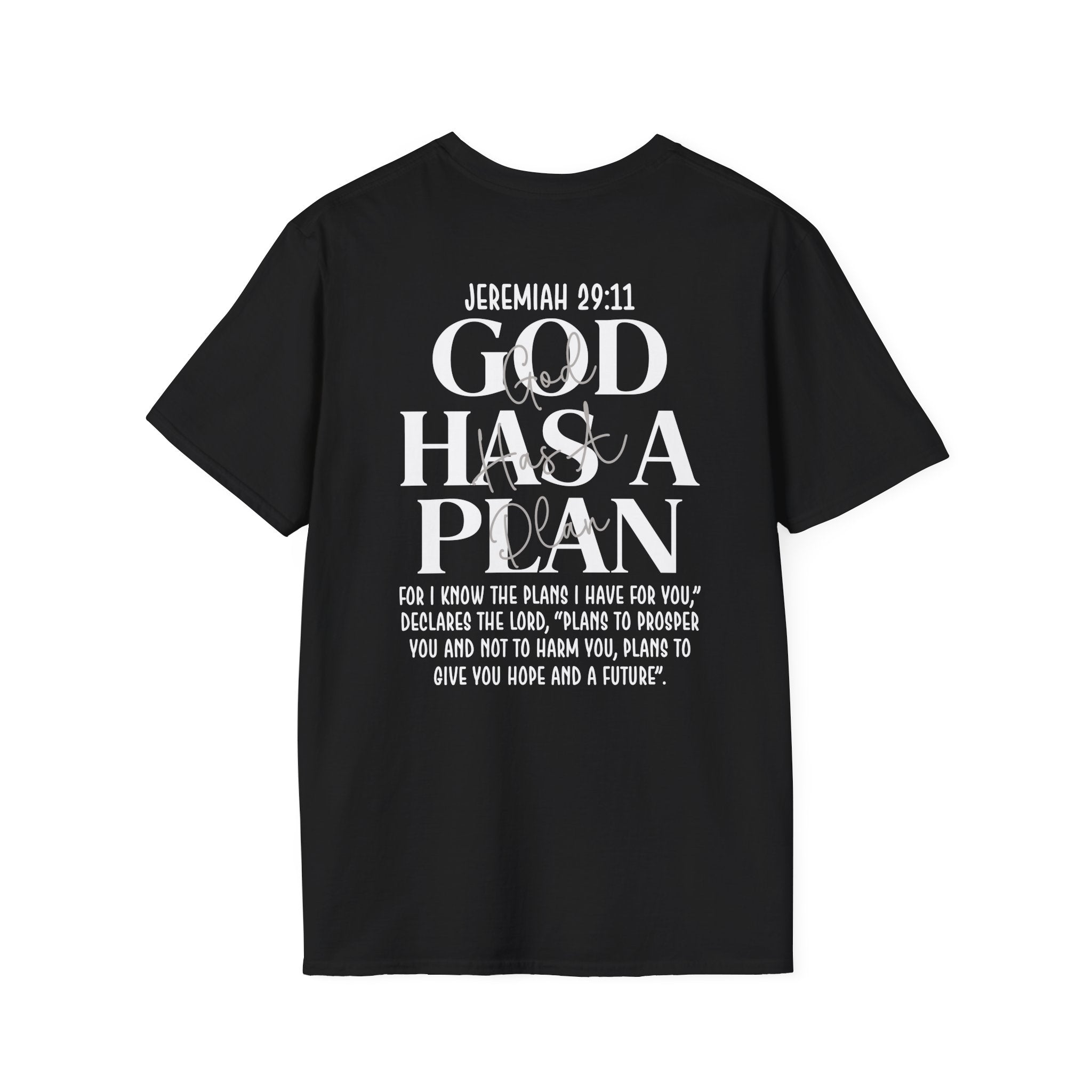 Black Jeremiah 29:11 God Has a Plan T-shirt back graphic