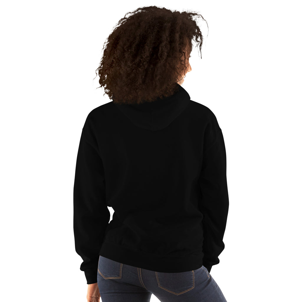 Woman wearing Black Killing Them with Kindness hoodie, back view