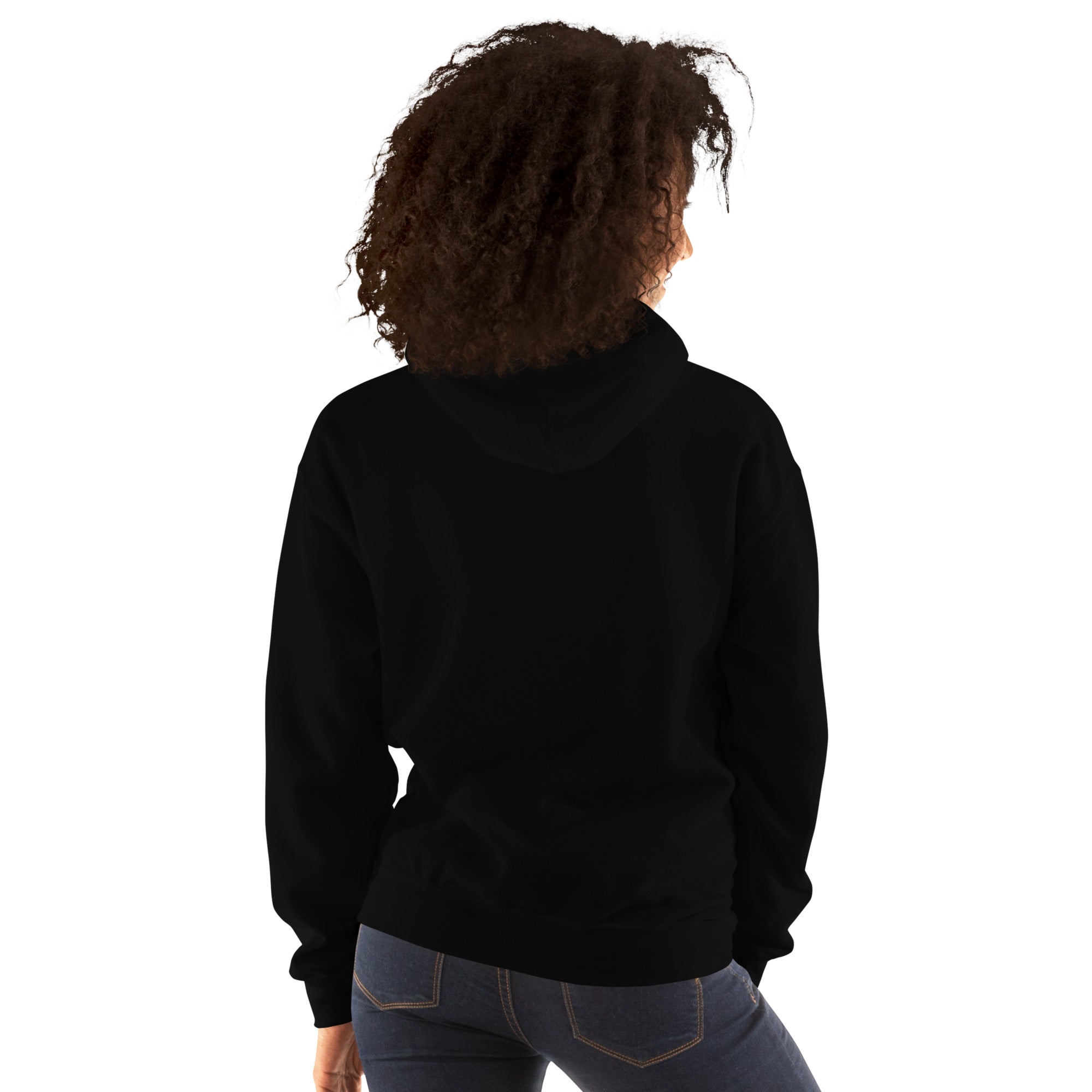 Woman wearing Black Killing Them with Kindness hoodie, back view