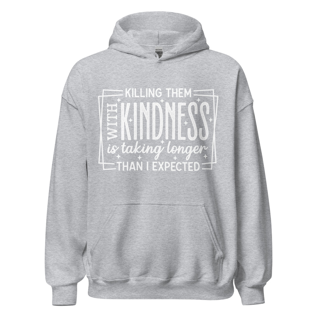 Killing Them with Kindness graphic hoodie in Sport Grey, front view
