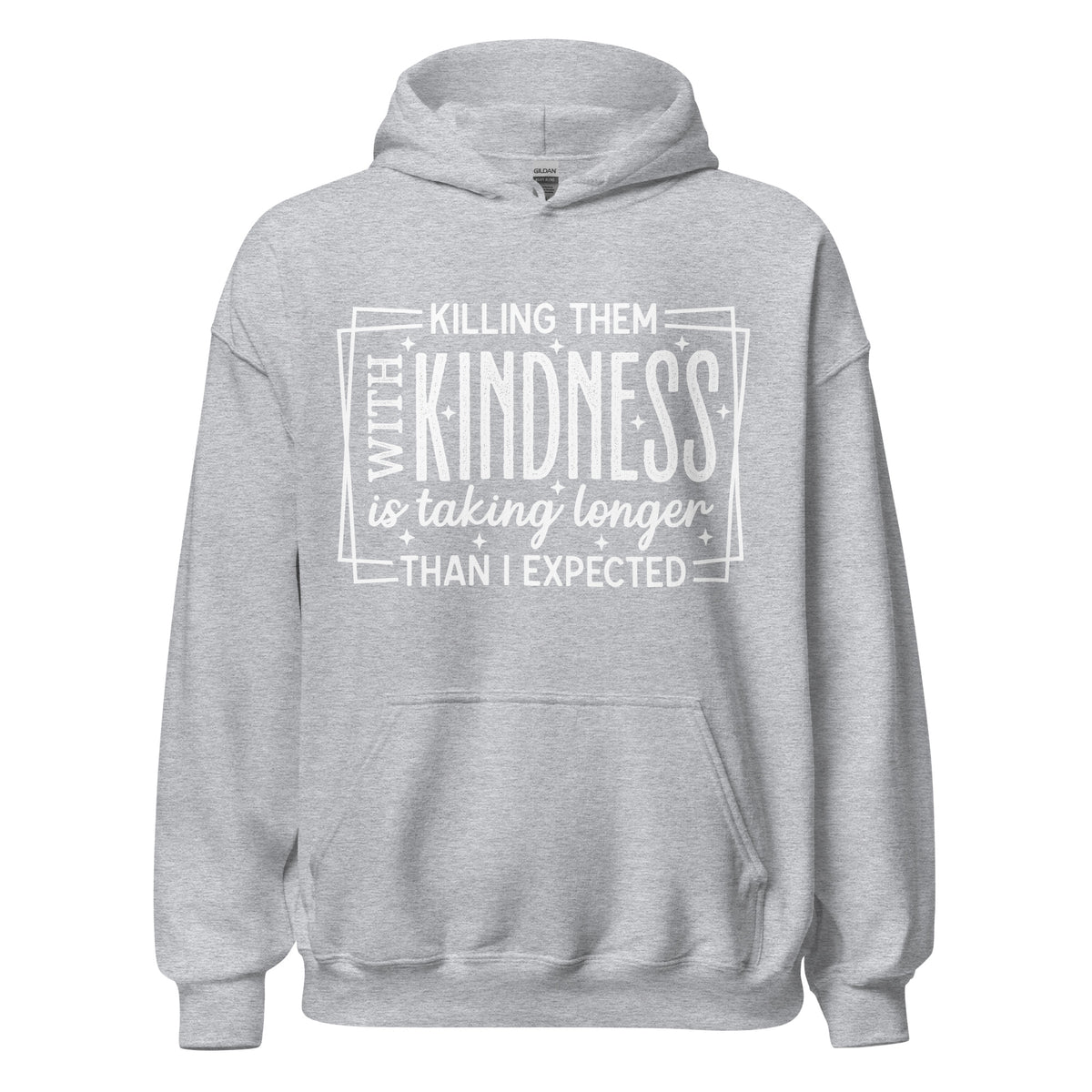 Killing Them with Kindness graphic hoodie in Sport Grey, front view