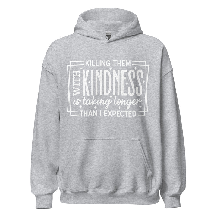 Killing Them with Kindness graphic hoodie in Sport Grey, front view