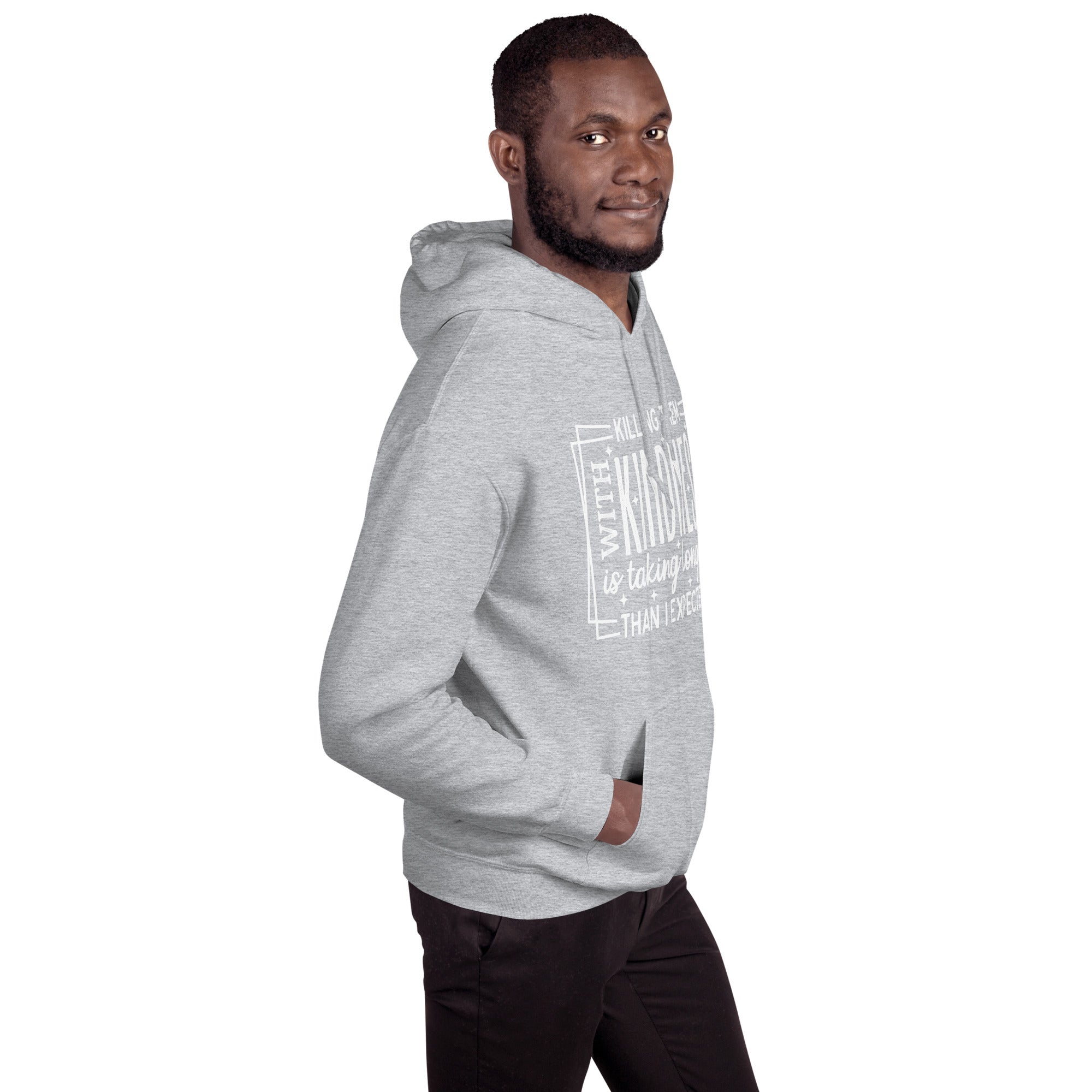 Man wearing Sport Grey Killing Them with Kindness hoodie, right view