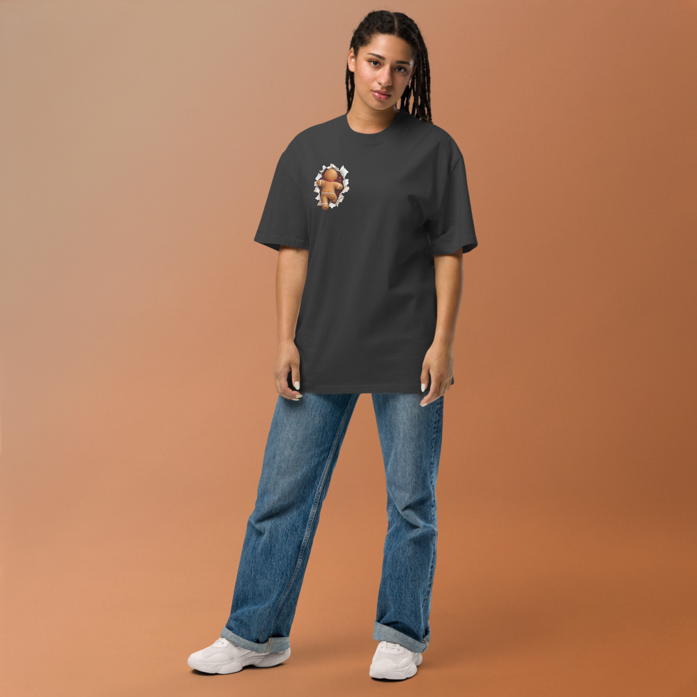 Gingerbread Man Christmas Oversized Graphic T-Shirt