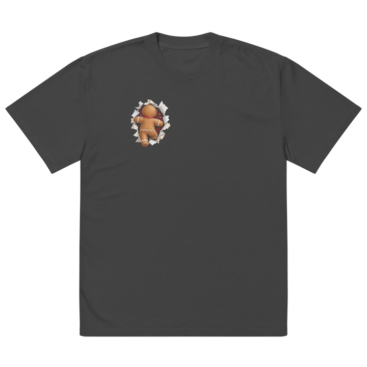 Gingerbread Man Christmas oversized graphic T-shirt in faded black – front view