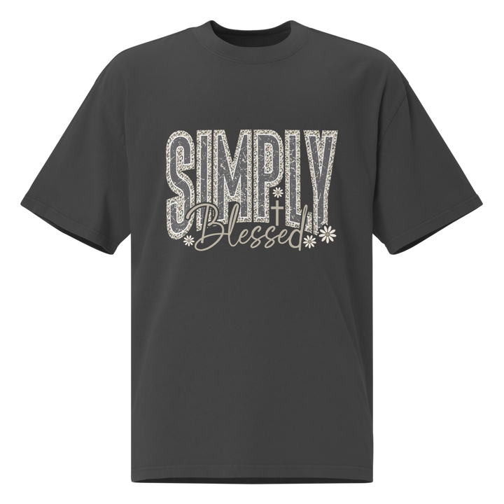 Simply Blessed Camo Christian oversized T-shirt in faded black – front view