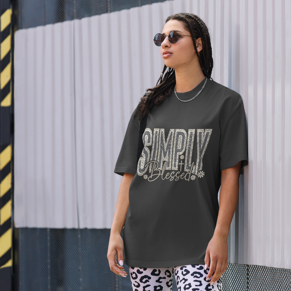 Simply Blessed Camo Christian Oversized Graphic T-Shirt