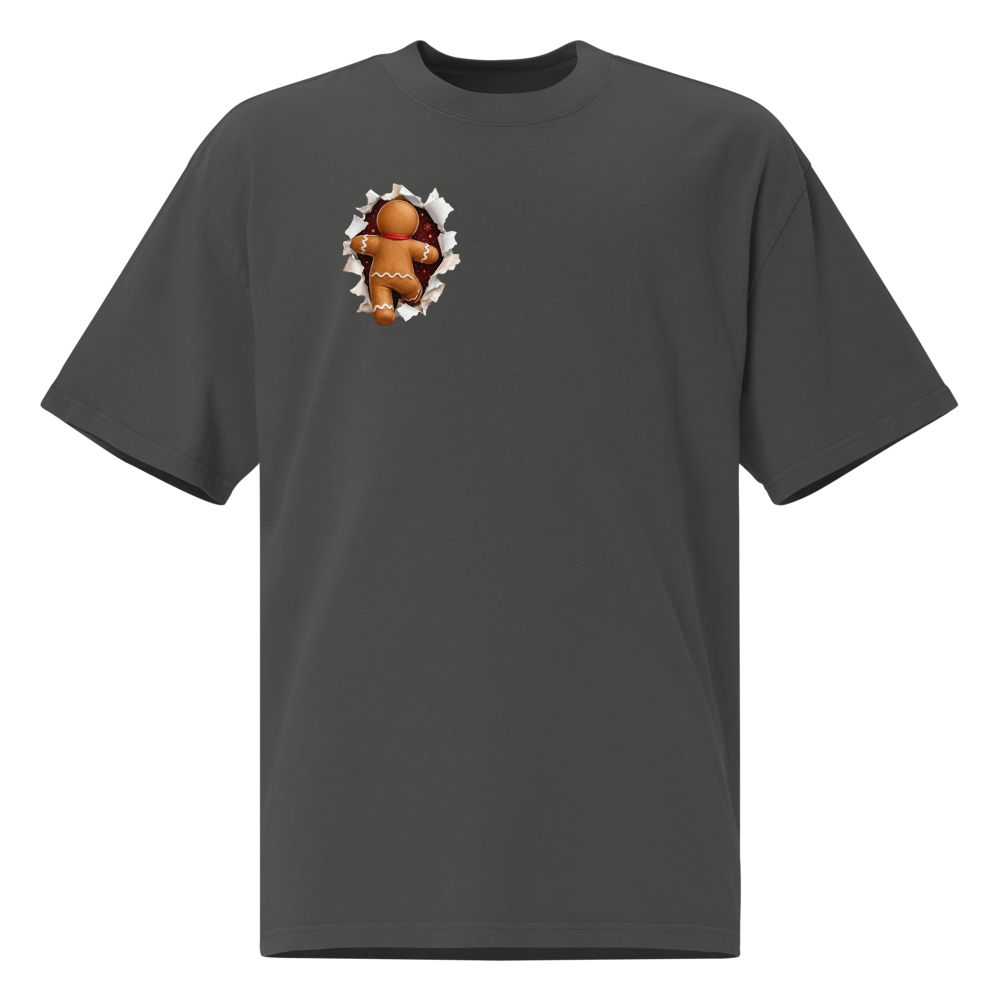 Gingerbread Man Christmas oversized T-shirt in faded coal – front view
