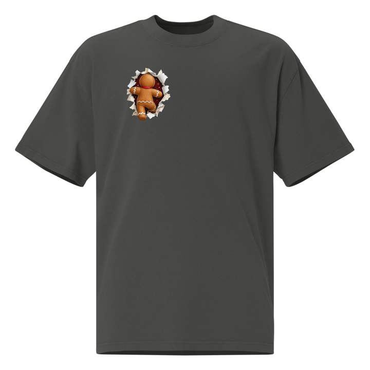 Gingerbread Man Christmas oversized T-shirt in faded coal – front view