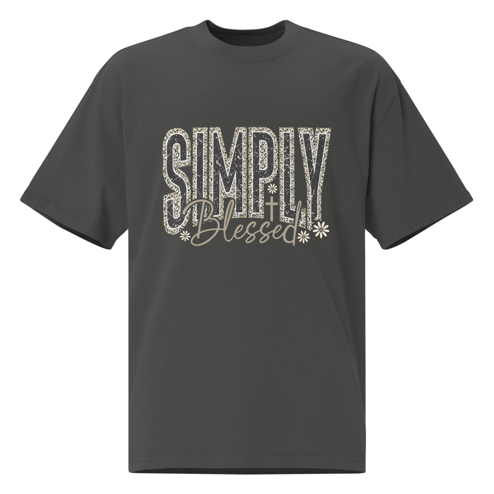 Simply Blessed Camo Christian oversized T-shirt in faded coal – front view