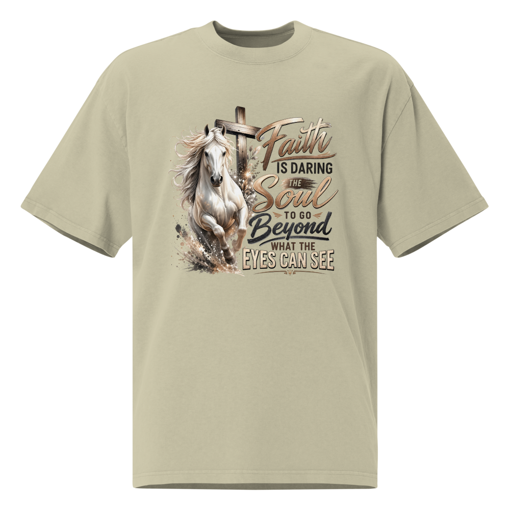 Faith Horse Cross Christian oversized T-shirt in faded eucalyptus – front view