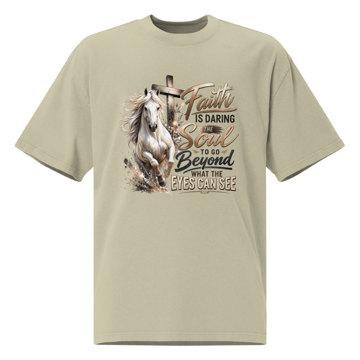 Faith Horse Cross Christian oversized T-shirt in faded eucalyptus – front view