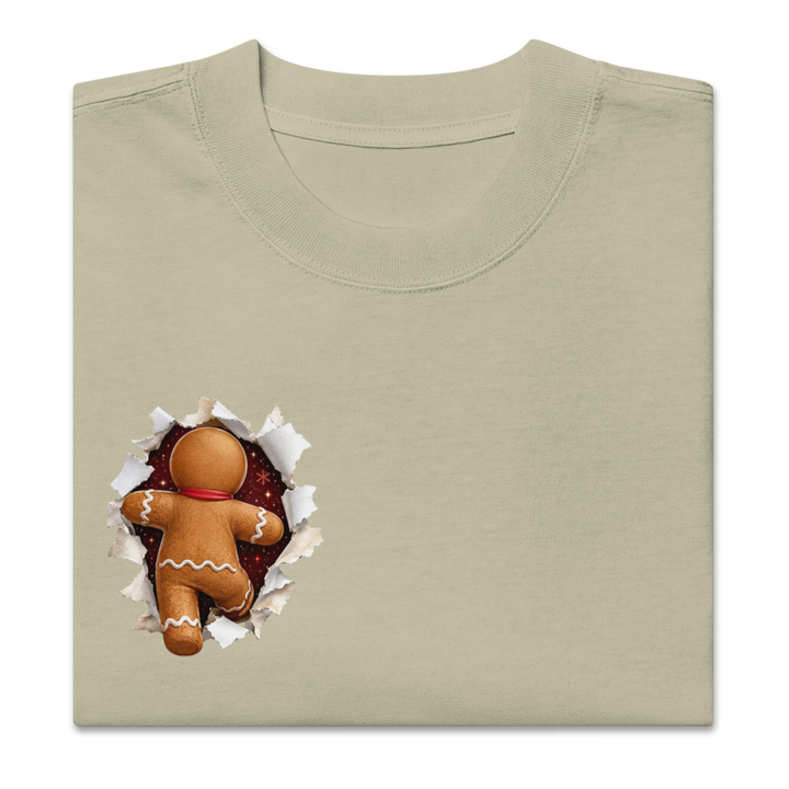Gingerbread Man Christmas oversized T-shirt in faded eucalyptus – front view