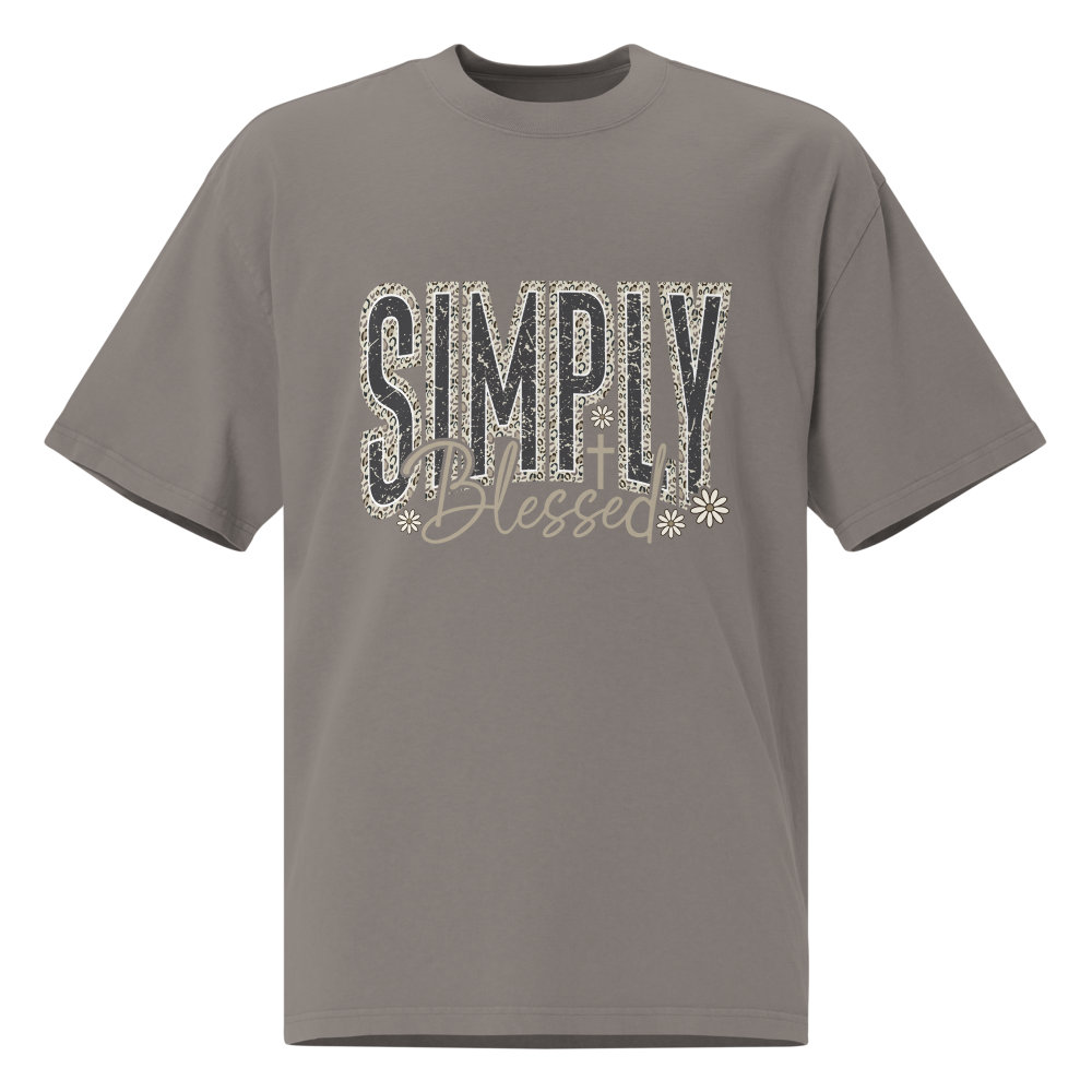 Simply Blessed Camo Christian oversized T-shirt in faded grey – front view