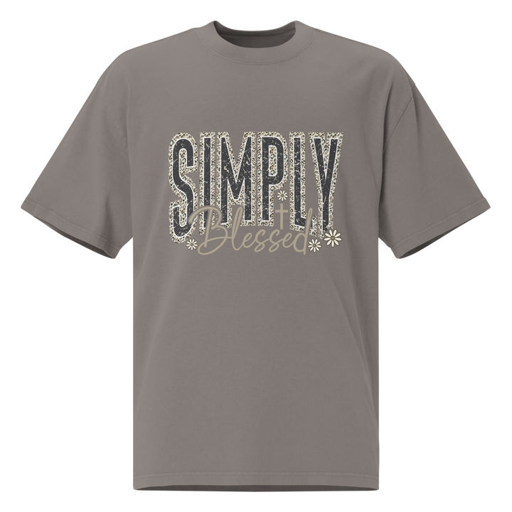 Simply Blessed Camo Christian oversized T-shirt in faded grey – front view