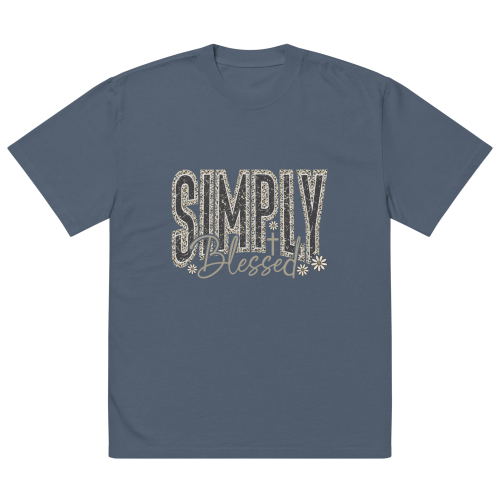 Simply Blessed Camo Christian oversized T-shirt in faded indigo – front view