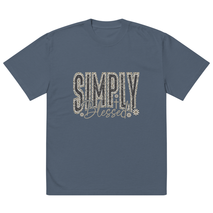 Simply Blessed Camo Christian oversized T-shirt in faded indigo – front view