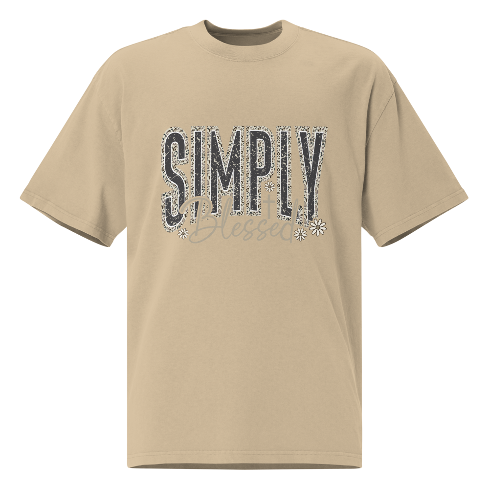Simply Blessed Camo Christian oversized T-shirt in faded khaki – front view