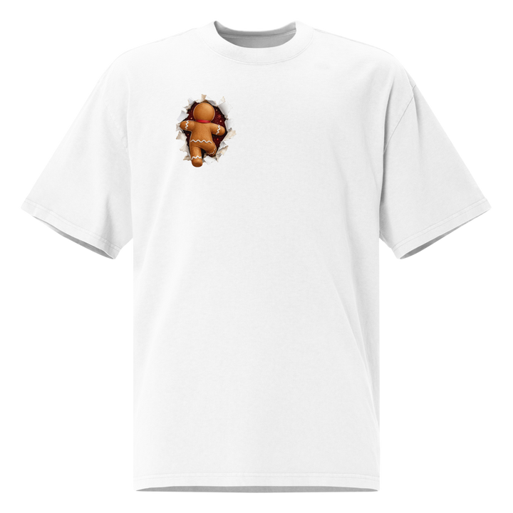 Gingerbread Man Christmas oversized T-shirt in faded white – front view