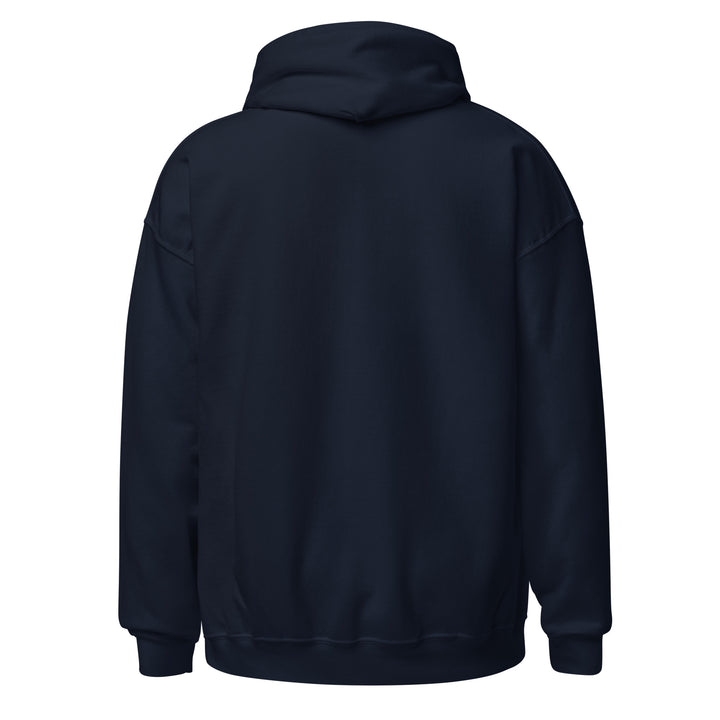 Navy Reload and Try Again graphic hoodie, back view