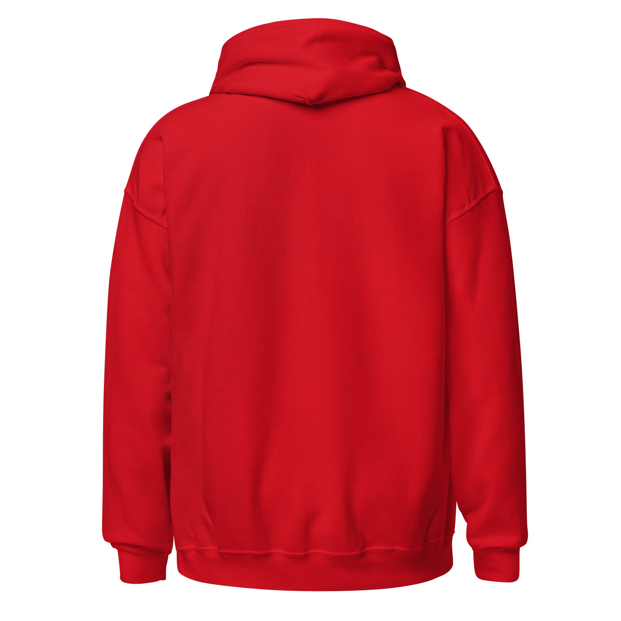 Red Reload and Try Again graphic hoodie, back view
