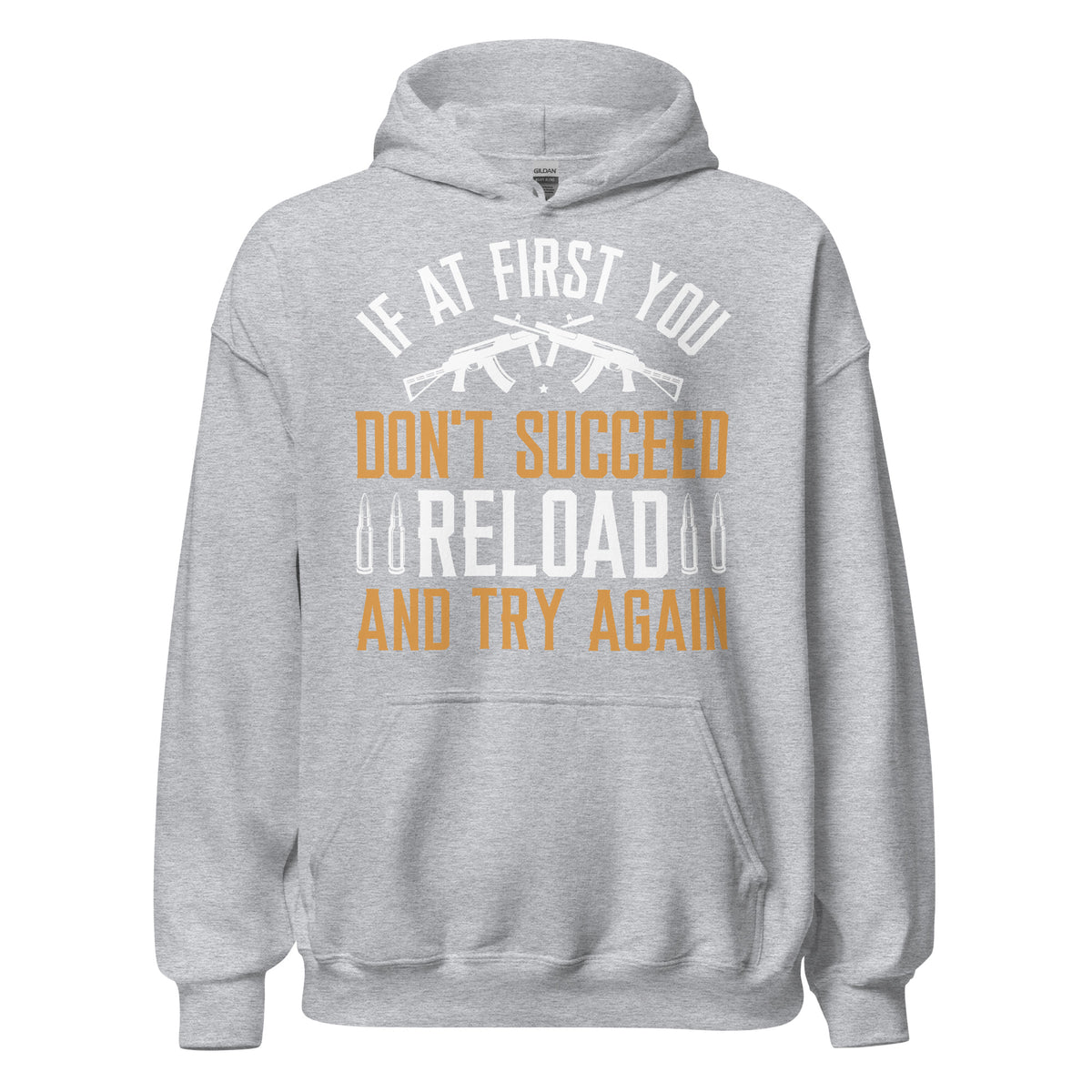 Sport Grey Reload and Try Again graphic hoodie, front view