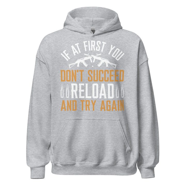 Sport Grey Reload and Try Again graphic hoodie, front view