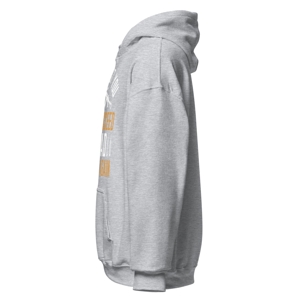 Sport Grey Reload and Try Again graphic hoodie, left side view