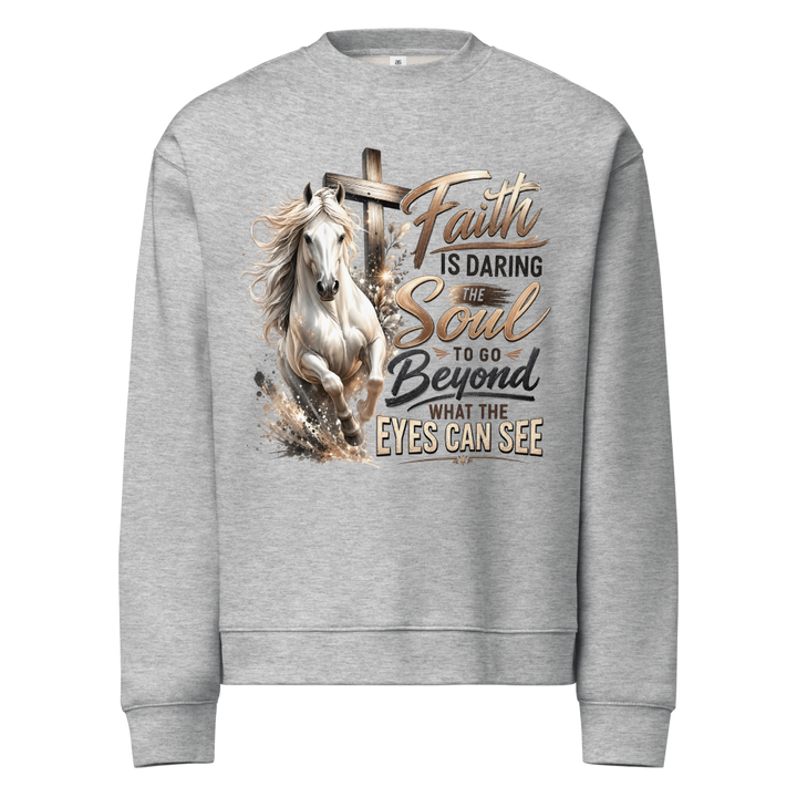 Faith Horse Cross Christian equestrian sweatshirt in athletic heather – front view
