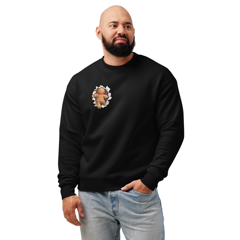 Gingerbread Man Christmas sweatshirt in black – front view