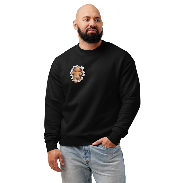 Gingerbread Man Christmas sweatshirt in black – front view