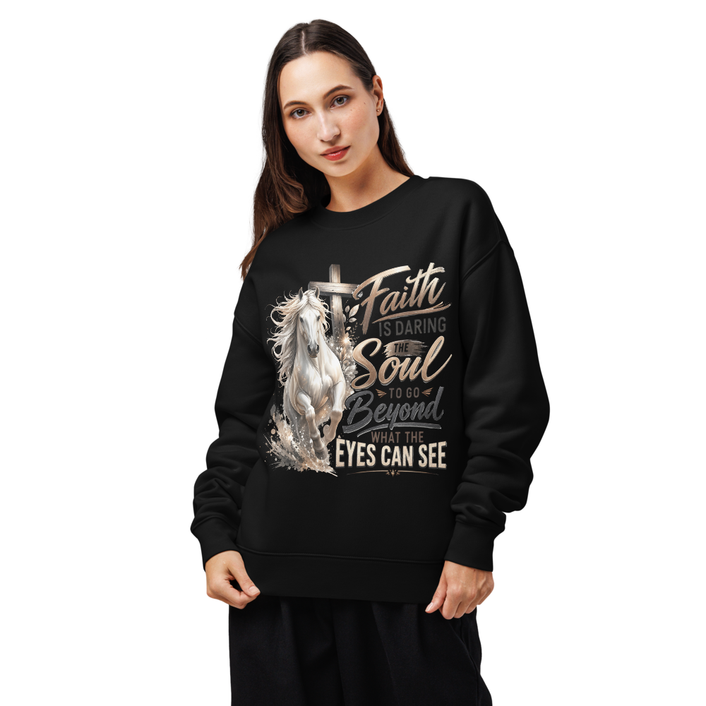 Faith Horse Cross Christian sweatshirt in black – front view