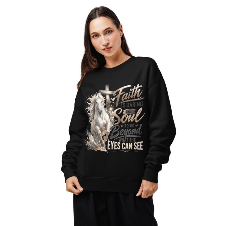 Faith Horse Cross Christian sweatshirt in black – front view