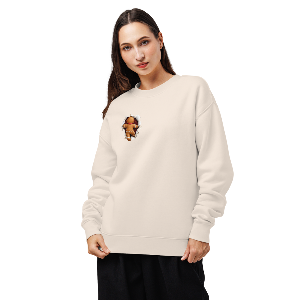 Gingerbread Man Christmas sweatshirt in bone – front view