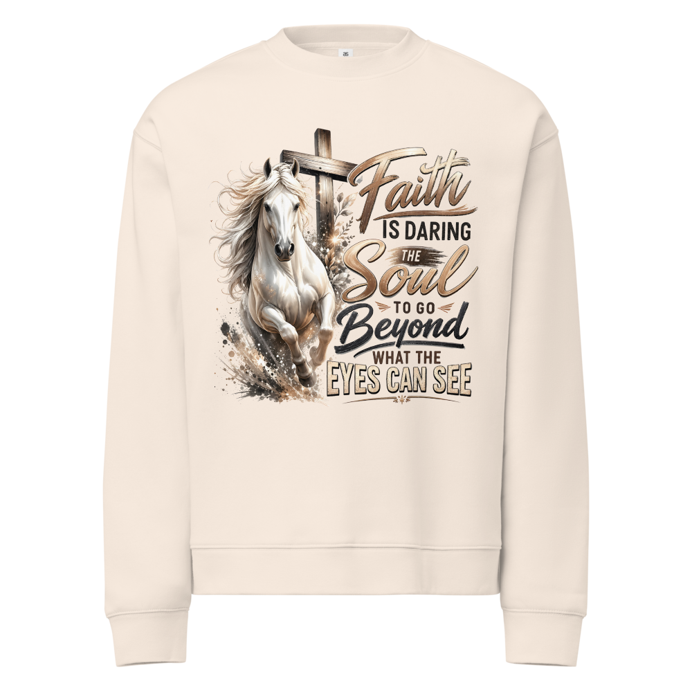 Faith Horse Cross Christian sweatshirt in bone – front view