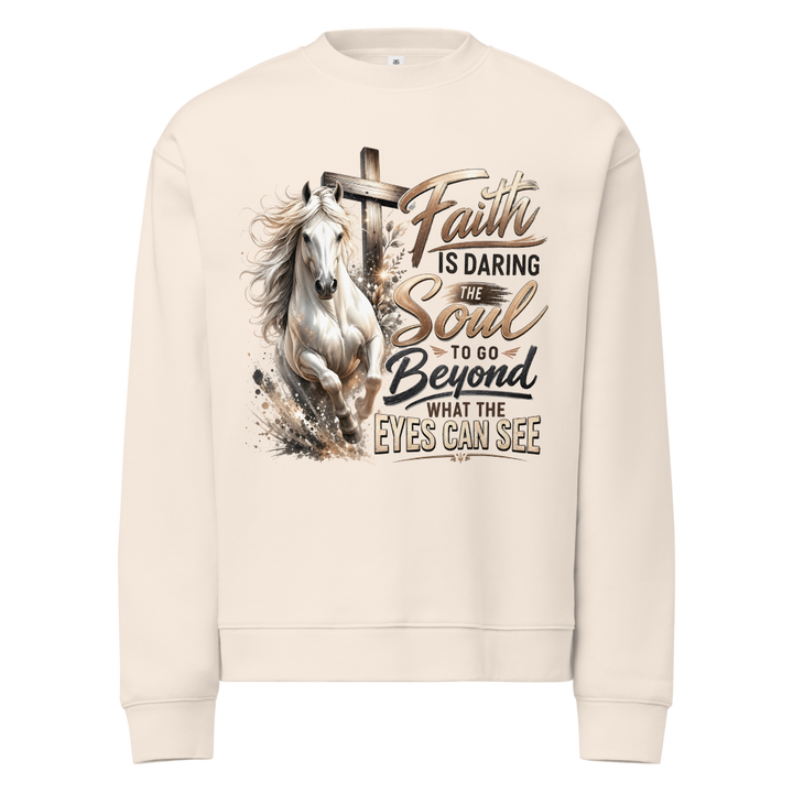 Faith Horse Cross Christian sweatshirt in bone – front view
