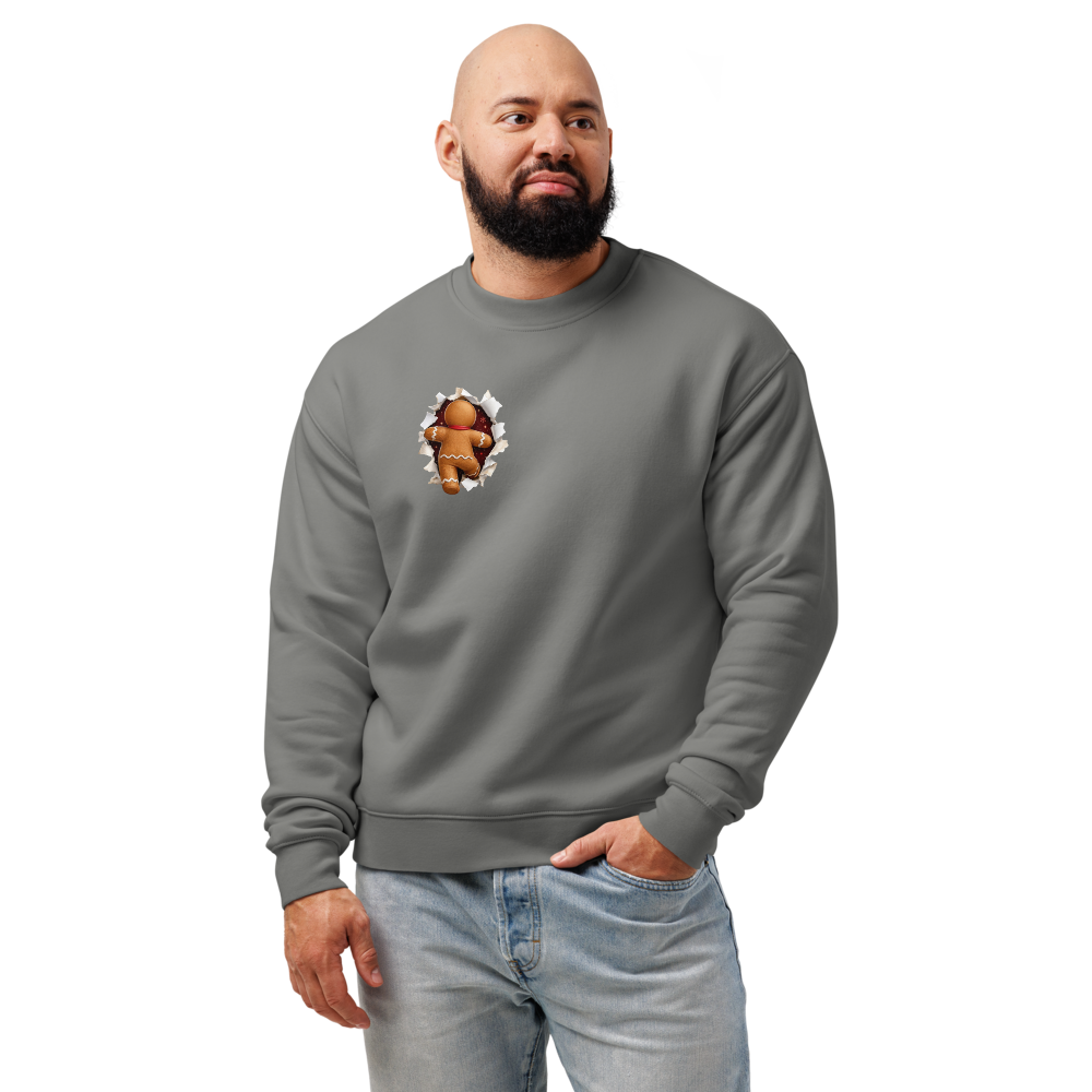 Gingerbread Man Christmas sweatshirt in shadow – front view