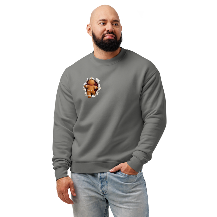 Gingerbread Man Christmas sweatshirt in shadow – front view