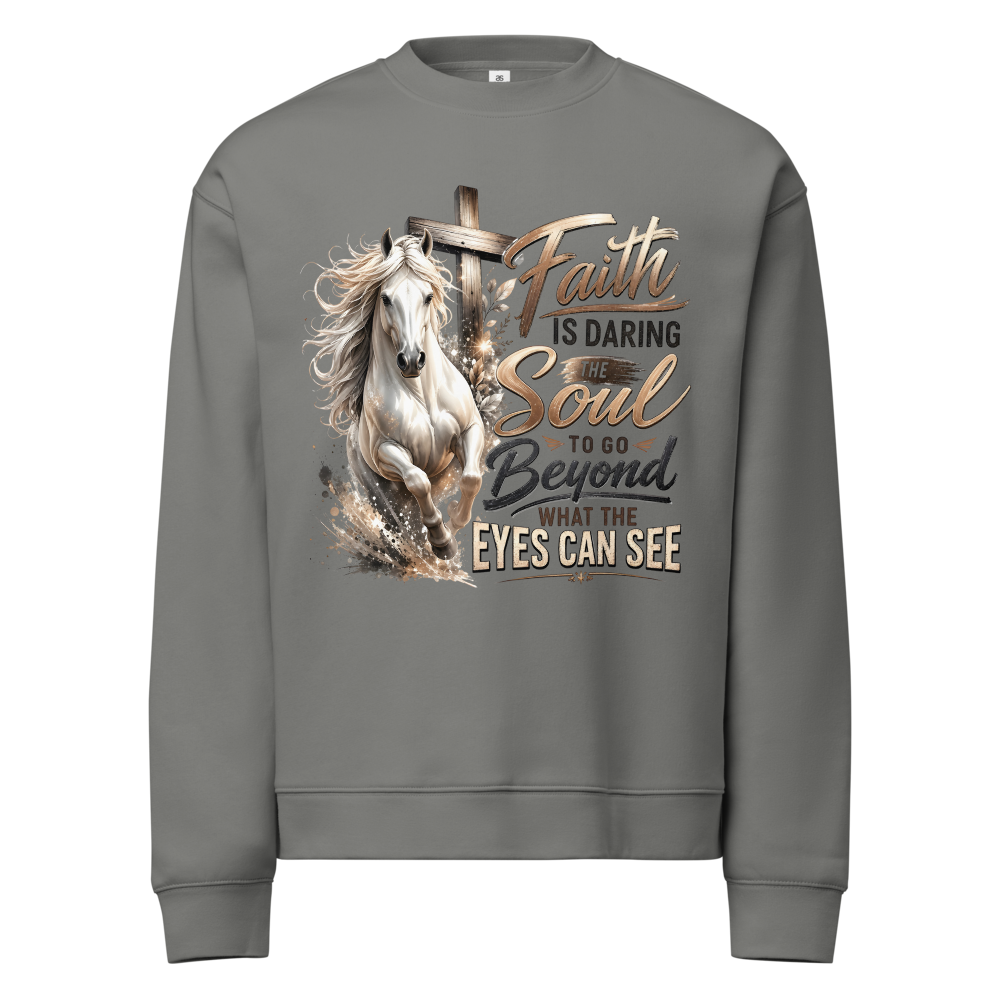 Faith Horse Cross Christian sweatshirt in shadow – front view