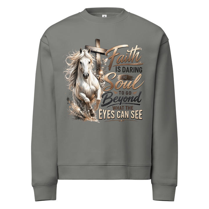 Faith Horse Cross Christian sweatshirt in shadow – front view