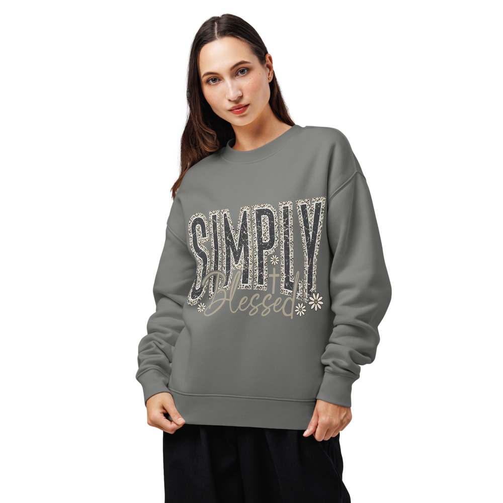 Simply Blessed Camo Christian sweatshirt in shadow – front view